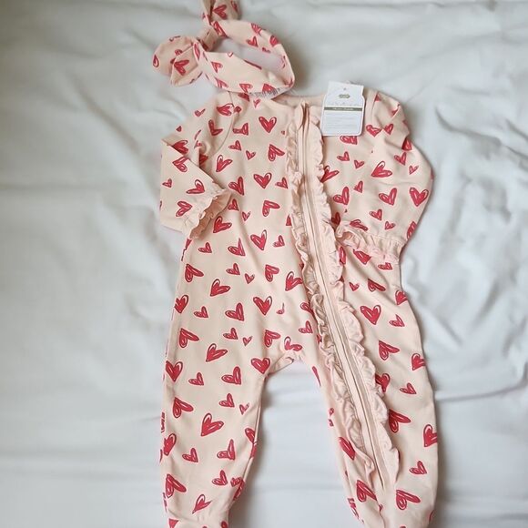 Mudpie heart cotton footie with headband - Picture 2 of 5